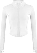 Womens Active Zip up Running Workout Cropped Bbl Athletic Jacket with Thumb Holes